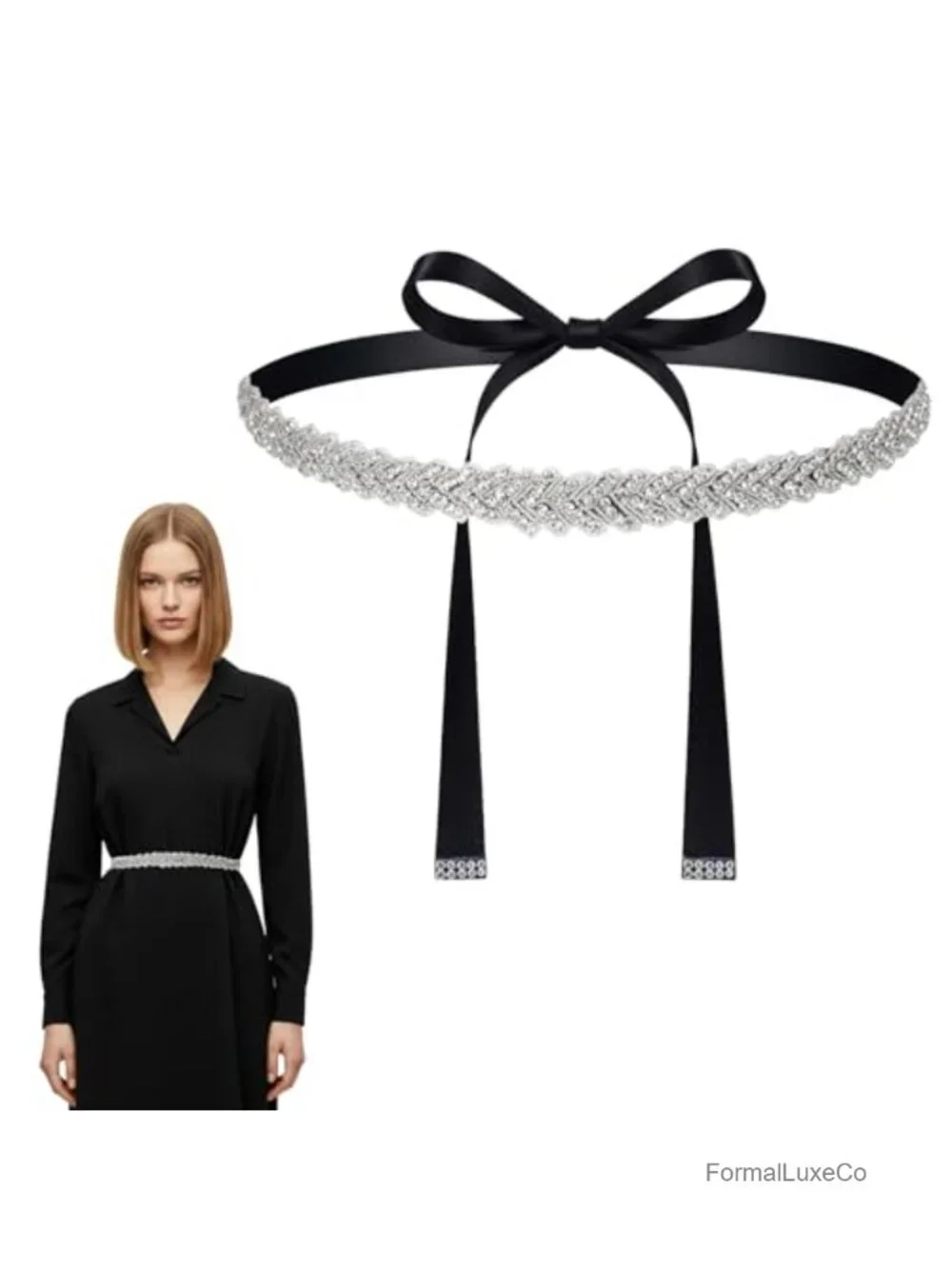 Rhinestone Bridal Waist Belt, Satin Ribbon Crystal Sash for Wedding Dress